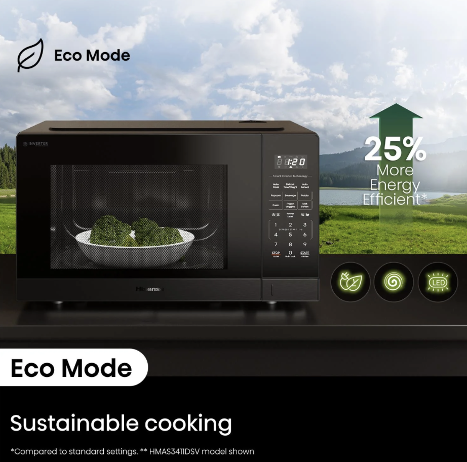 Hisense HMAS3411BMV 34L 1100W Smart Inverter Microwave Oven (Black Mirror)